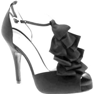 Nine West black satin ruffle peep toe